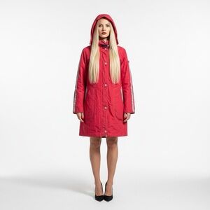 Junge Denmark Red Hooded Jacket Coat Size 42 Women's